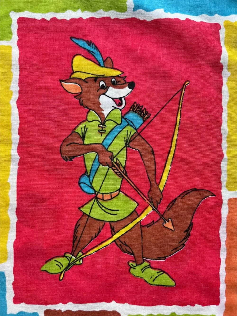 Vintage Disney Pillowcase featuring Alice, Robin Hood, Mickey, Donald, Bambi, Ch
